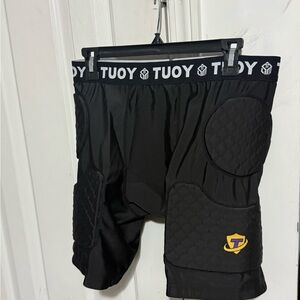 Tuoy Men's Padded Football Girdle Compression Shorts 5-pads Black Size L